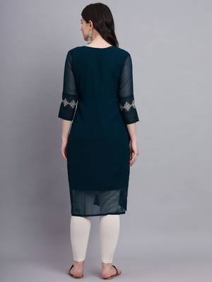 Beautiful Teal Blue Colour Chikankari Work Ethnic Partywear Kurti 2