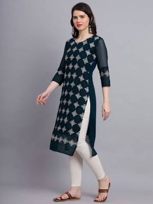 Beautiful Teal Blue Colour Chikankari Work Ethnic Partywear Kurti 4