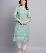 Beautiful Sea Green Colour Chikankari Work Ethnic Partywear Kurti