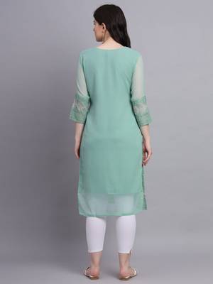 Beautiful Sea Green Colour Chikankari Work Ethnic Partywear Kurti 2