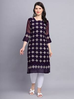 Beautiful Purple Colour Chikankari Work Ethnic Partywear Kurti 1