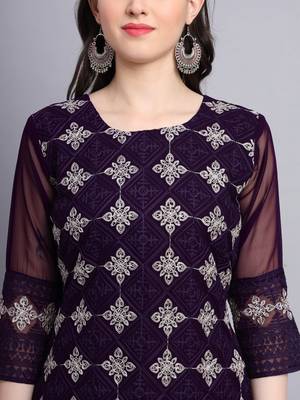 Beautiful Purple Colour Chikankari Work Ethnic Partywear Kurti 3