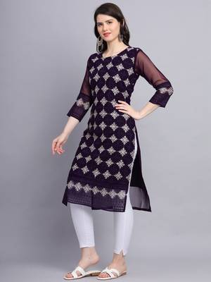 Beautiful Purple Colour Chikankari Work Ethnic Partywear Kurti 4