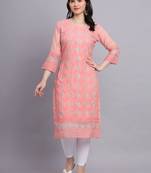 Beautiful Gajri Colour Chikankari Work Ethnic Partywear Kurti