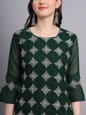 Beautiful Green Colour Chikankari Work Ethnic Partywear Kurti 3