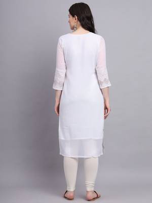 Beautiful White Colour Chikankari Work Ethnic Partywear Kurti 2