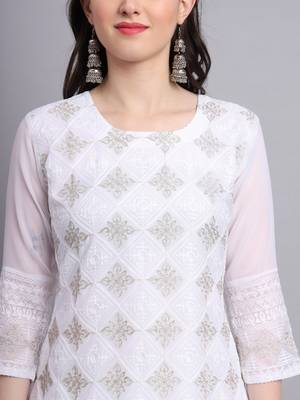 Beautiful White Colour Chikankari Work Ethnic Partywear Kurti 3