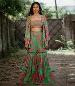 Green printed georgette sharara set