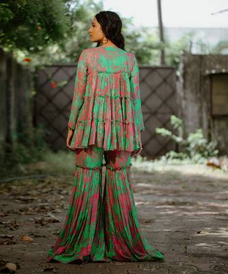 Green printed georgette sharara set 3