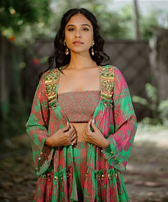 Green printed georgette sharara set 4
