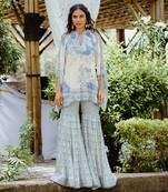 Denim blue printed georgette sharara set
