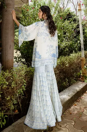 Denim blue printed georgette sharara set