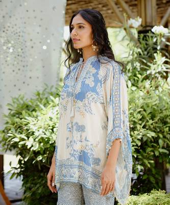 Denim blue printed georgette sharara set 5