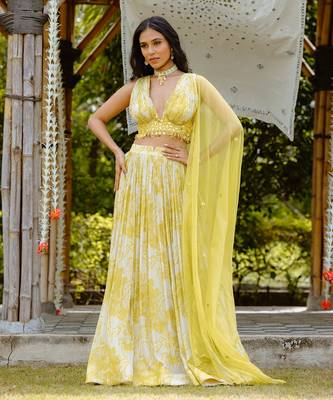 Olive Yellow Printed Lehenga Set 1