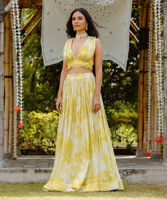 Olive Yellow Printed Lehenga Set 2