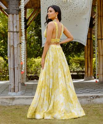 Olive Yellow Printed Lehenga Set 3
