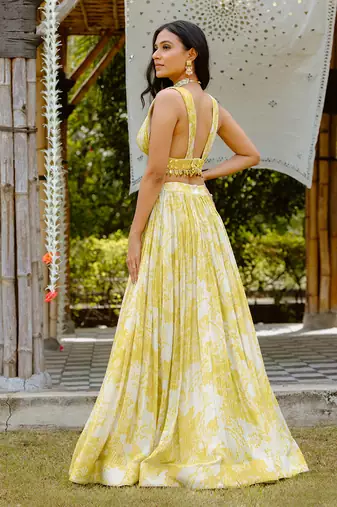 Olive Yellow Printed Lehenga Set