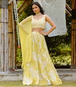 Olive Yellow Printed Georgette Lehenga Set