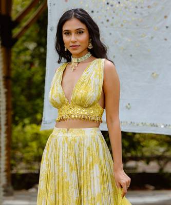 Olive Yellow Printed Lehenga Set 4