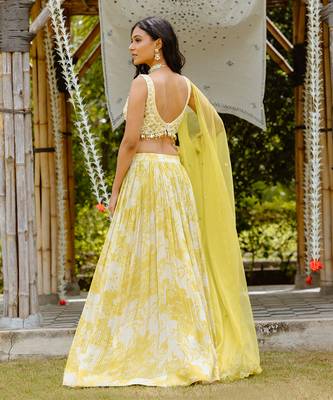 Olive Yellow Printed Georgette Lehenga Set 2