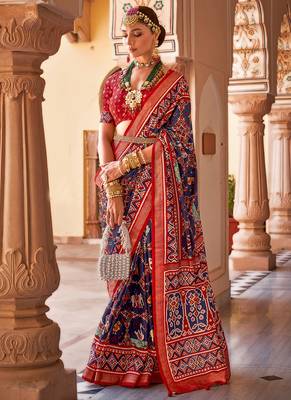 Multi Art Silk Patola Printed Saree with Blouse 1
