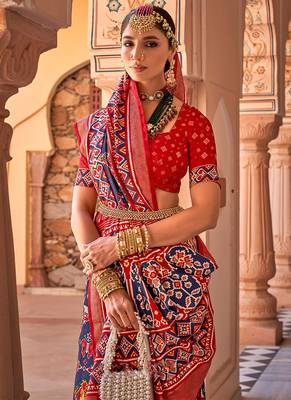 Multi Art Silk Patola Printed Saree with Blouse 2