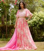 Pink Printed Georgette Lehenga Set