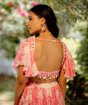 Pink Printed Georgette Lehenga Set 2