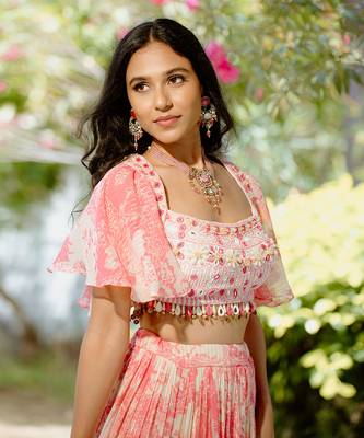 Pink Printed Georgette Lehenga Set 4
