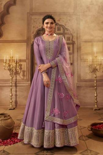 Dark dola purple silk semi stitch gowns