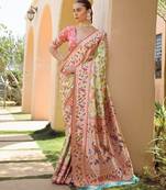 Pista Paithani Woven Meenakari Zari Designer Traditional Partywear Saree