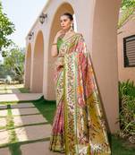 Orange Paithani Woven Meenakari Zari Designer Traditional Partywear Saree