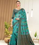 Green Gleaming Cotton Blend Saree Without Blouse