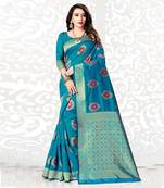Blue Fabulous Banarasi Silk Saree Without Blouse