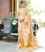 Dazzling Golden Silk Saree Without Blouse