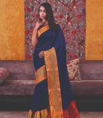 Deep Blue Premium Cotton Silk Saree Without Blouse