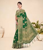  Ethnic Looks Wedding Wear Green Zari Woven Saree