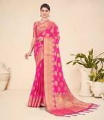  Ethnic Looks Wedding Wear Pink Zari Woven Saree