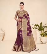  Ethnic Looks Wedding Wear Wine Zari Woven Saree