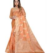 Peach Colour Ethnic Festive Party Organza Saree For Girlish Looks