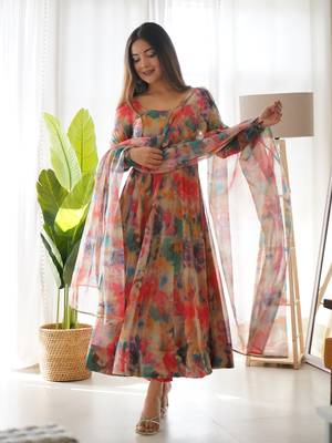 Multicolour Organza Digital Printed Anarkali Set 1