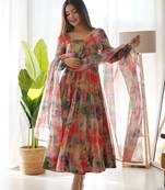 Multicolour Organza Digital Printed Anarkali Set