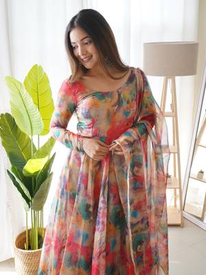 Multicolour Organza Digital Printed Anarkali Set 4