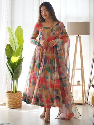 Multicolour Organza Digital Printed Anarkali Set 5