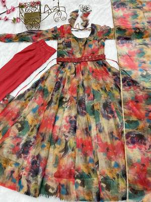 Multicolour Organza Digital Printed Anarkali Set 6