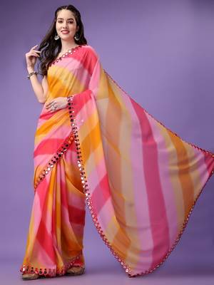 Ethnic Pink Printed Georgette Saree 1