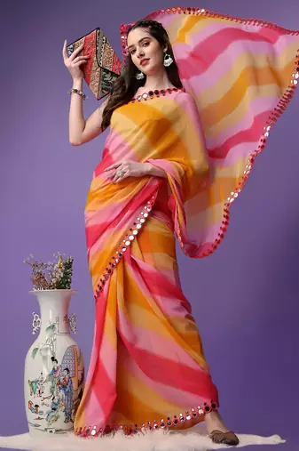 Ethnic Pink Printed Georgette Saree