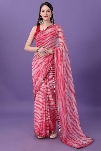 Red Shibori Printed Ethnic Georgette Saree