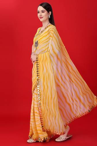 Yellow Shibori Printed Ethnic Georgette Saree