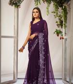 Purple Georgette c Trendy Sequins Work Wedding Party Saree